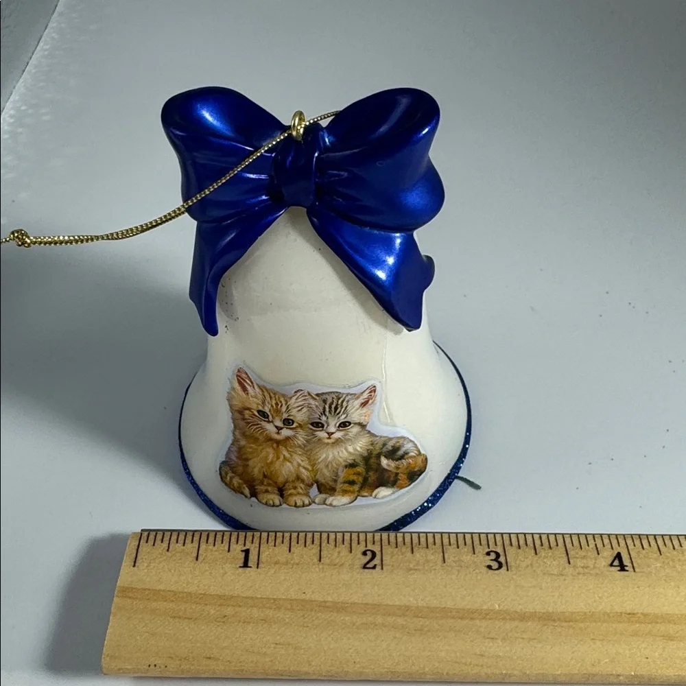 Bradford Exchange Cat Bell Christmas Ornament with Blue Bow